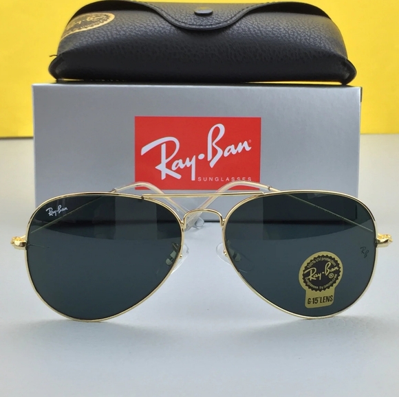 LIKE NEW RayBan Aviator RB3025 Black Gold Ray ban Sunglasses - Picture 8 of 14